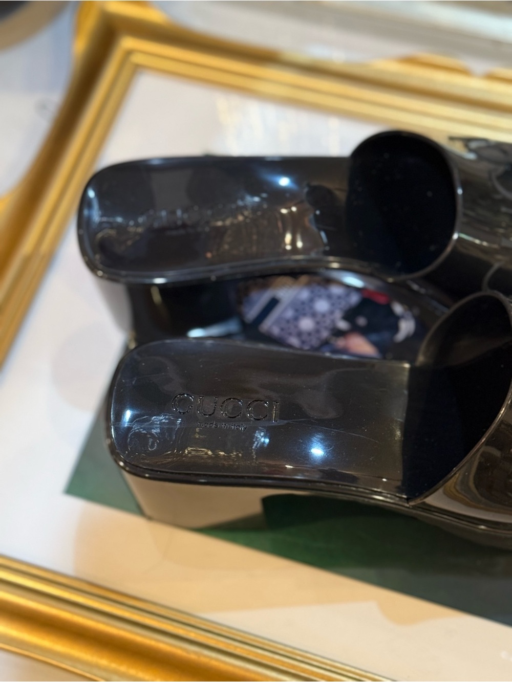 Gucci Black Patent Square-Toe Slide Mules - Picture 7 of 11